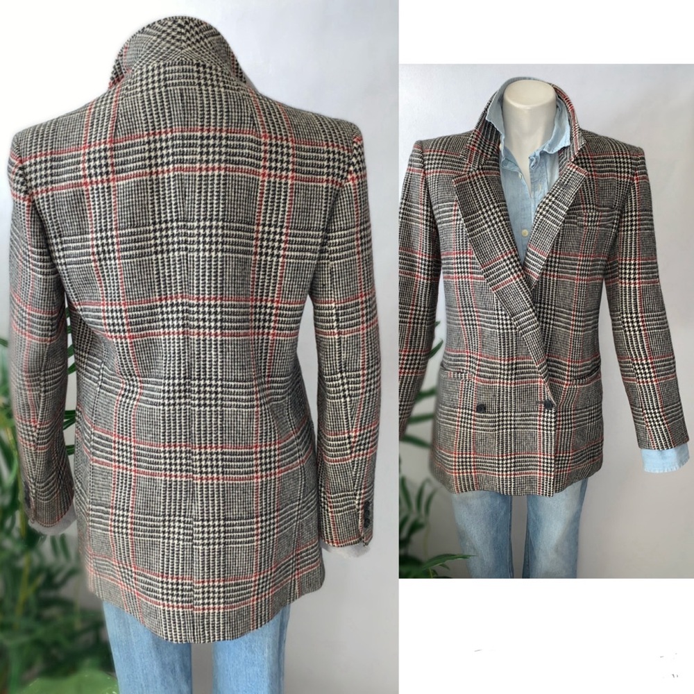 c l a s s i c :: Vintage Wool Houndstooth Blazer Double Breasted Plaid - Picture 10 of 12
